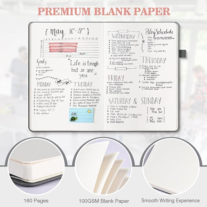 Blank Journal Notebook, 3 Pack A5 Sketch Book, Hardcvoer Sketchbook for Drawing with 100GSM Thick Paper, Leather Journal for Writing, Unlined Journal for Women, Men, School, 160 Pages, 5.7" x 8.4"-DeskLoop Office