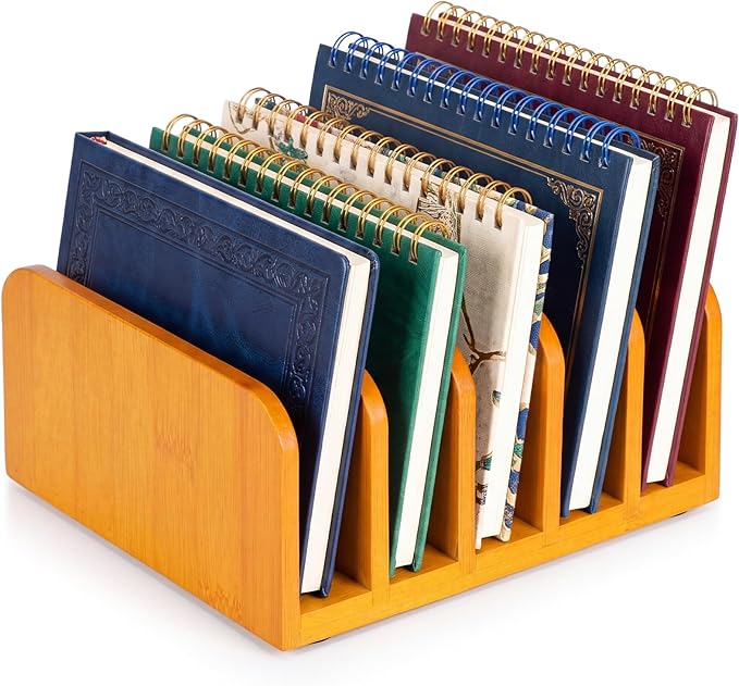 Lineshading Bamboo Letter Organizer, 5 Compartments Desk Mail Organizer by Lineshading