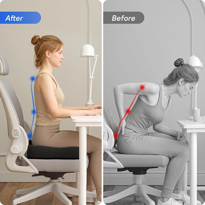 Seat Cushions for Office Chairs - Pressure Relief Seat Cushion - Car Seat Cushions for Pressure Relief, Tailbone Pain, Sciatica & Back Pain Relief for Office Chairs (Jet Black)-DeskLoop Office