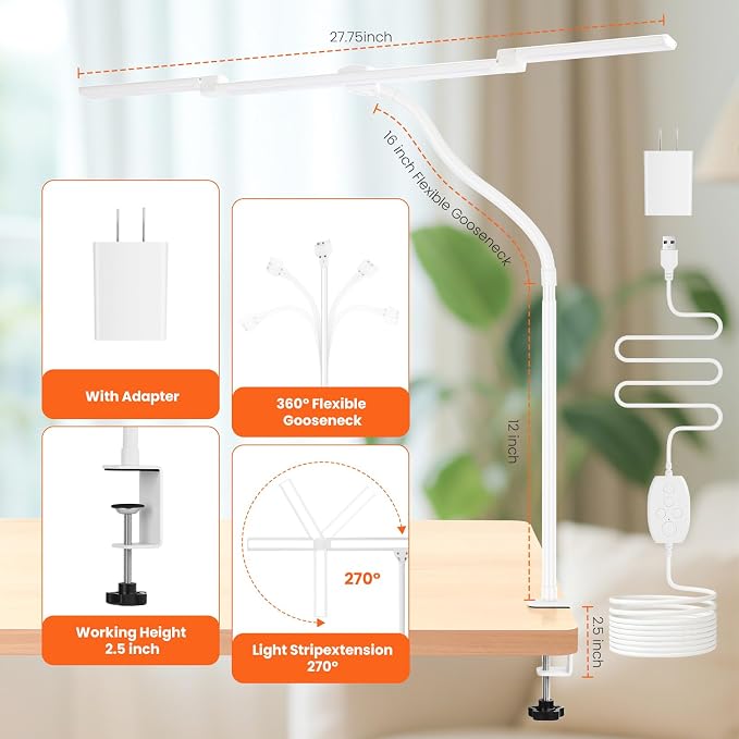 LED Desk Lamp for Office Home, Adjustable 3 Head Computer Monitor Light - Image 5