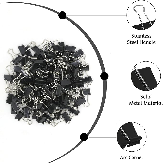 OWLKELA 220 PCS Mini Binder Clips 0.6 Inch, Metal Paper Clip Bulk, Small Black - Image 4
