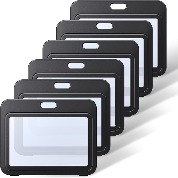 Uniclife ID Badge Holder with Double-Sided Windows 6 Pack Black Horizontal Hard by UnicLife