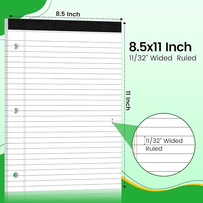 3 Hole Legal Pad 8.5 x 11, 12 Pack White Note Pads, Notebook Paper Wide Ruled - Image 2