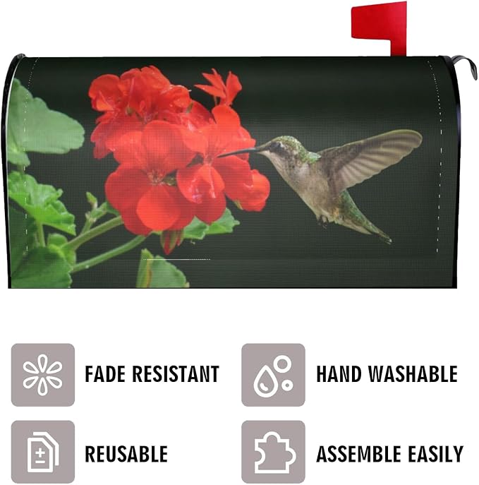 Hummingbirds Floral Mailbox Covers, Spring Summer Red Flowers Blossom Magnetic - Image 3