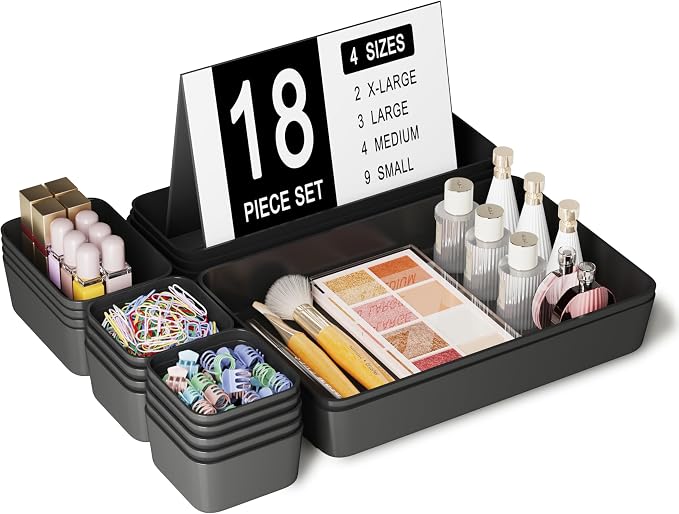 Drawer Organizers Bins 18 PCS for Bathroom Makeup Desk Office | by Homhut