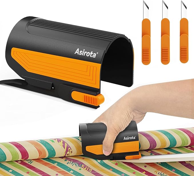 Wrapping Paper Cutter with 3 Replaceable Blades, Slider Wrap Cutter by Asirota