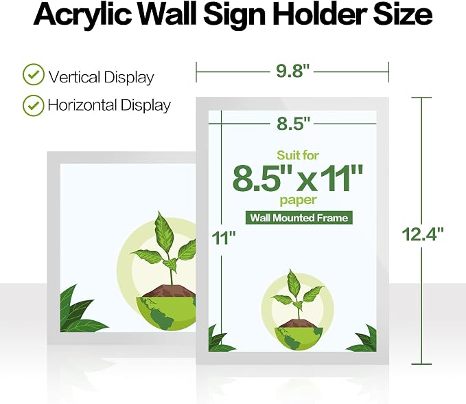 Acrylic Sign Holder 8.5" x 11" Wall Mount, Self Adhesive Magnetic Display Frame - Image 3