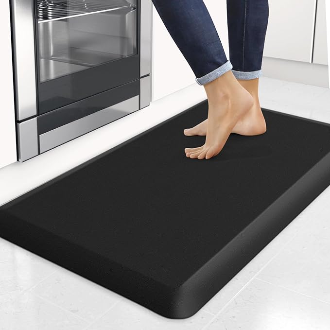 4/5 Inch Thick Kitchen Mats for Floor, StepRite Kitchen Rug for Standing Desk, Non-Slip, Thicker, Stain Resistant, Waterproof, Comfort Anti Fatigue Floor Mat for Home, Kitchen, Office - Black, 32*20''-DeskLoop Office
