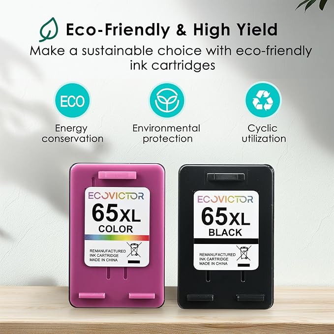 Eco-Friendly Remanufactured Ink Cartridge Replacement for HP Ink 65 XL 65XL Black and Color Combo Pack for 5055 5052 5010 5070 5014 3755 2655 3720 3722 3723 3752 3758 2652 2624 2640 Printer-DeskLoop Office