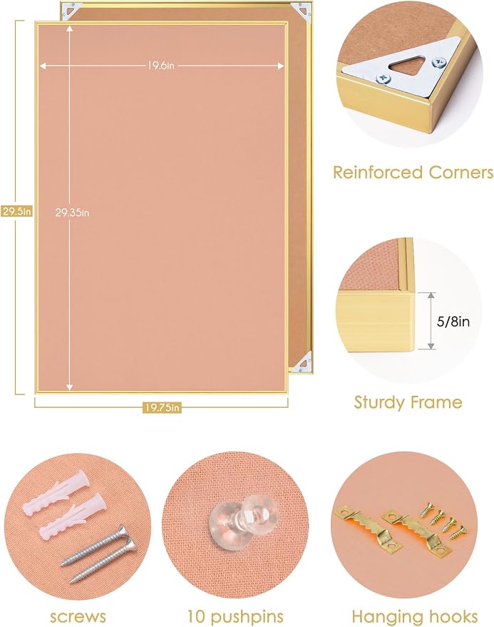 Bulletin Board 30 x 20 inches, Aluminum Framed Fabric Cork Board - Image 8