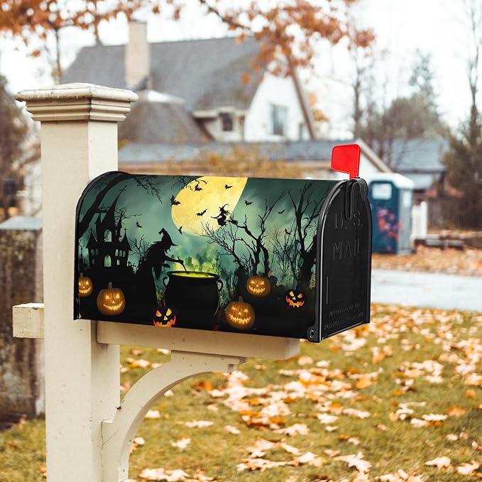 Halloween Witch Mailbox Covers Magnetic Castle Bat Fall Pumpkin Mailbox Cover - Image 2