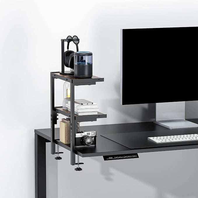 2-Tier Desk Shelf Desk Organization, Wood | Expandable Under Desk Storage Clamp - Image 7