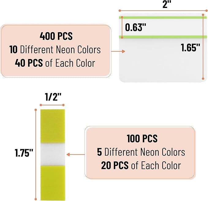 Mr. Pen Sticky Index Tabs - 500 Pcs, 21 Sets, Colorful Page Markers for Binders, Books, & Notebooks-DeskLoop Office