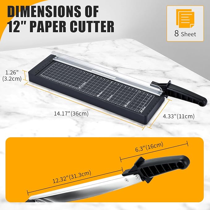 12“ Paper Cutter, 8 Sheet Capacity, Heavy Duty Paper Cutter - Image 2