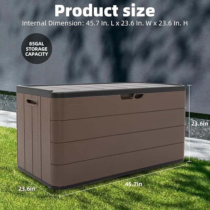 100 Gallon Plus Resin Deck Box, Waterproof Outdoor Storage Bin for Patio Furniture, Pool Accessories, and Garden Tools, Lockable & UV-Resistant, Brown-DeskLoop Office