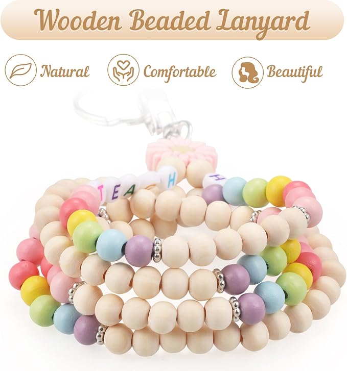 Teacher Lanyard for ID Badges Wooden Beaded Lanyard - Image 5