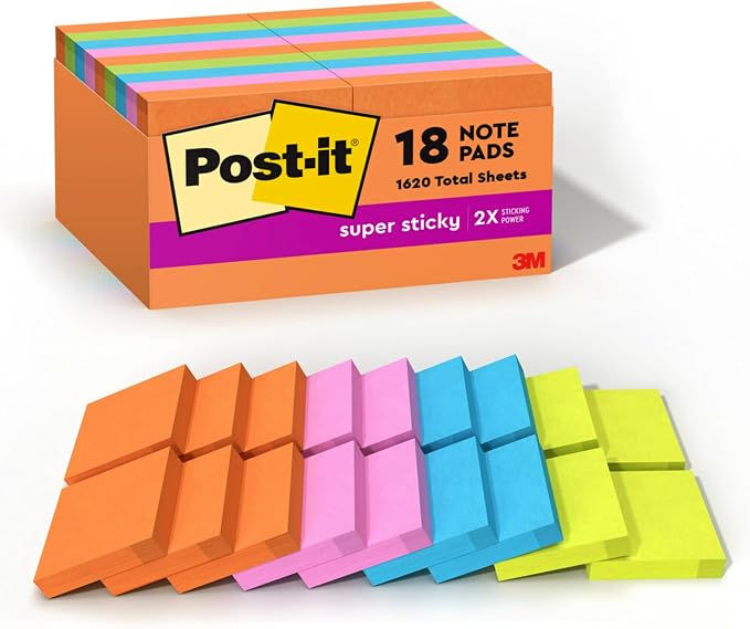 Post-it Super Sticky Notes, 18 Sticky Note Pads, 1 7/8 x 1 7/8 in., School by Unknown