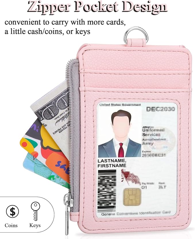 Teskyer ID Badge Holder with Lanyard, Lanyard Wallet, Lychee Linght Pink | - Image 6