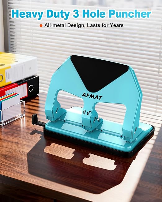 AFMAT 3 Hole Punch Heavy Duty, 50-Sheet Three Hole Punch, 50% Reduced Effort - Image 8