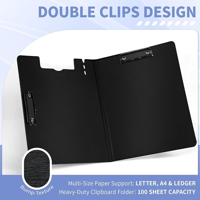 Clipboard Folder, with Dual Metal Clips, Embossed-Texture, Folding 360° Rotating - Image 2