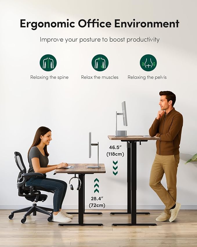 FEZIBO One-Piece Standing Desk Adjustable Height Stand up Home Office Desk, 32x24 Inch Electric Standing Computer Desk, with 4 Memory Presets, Fixable casters, Rustic Brown-DeskLoop Office