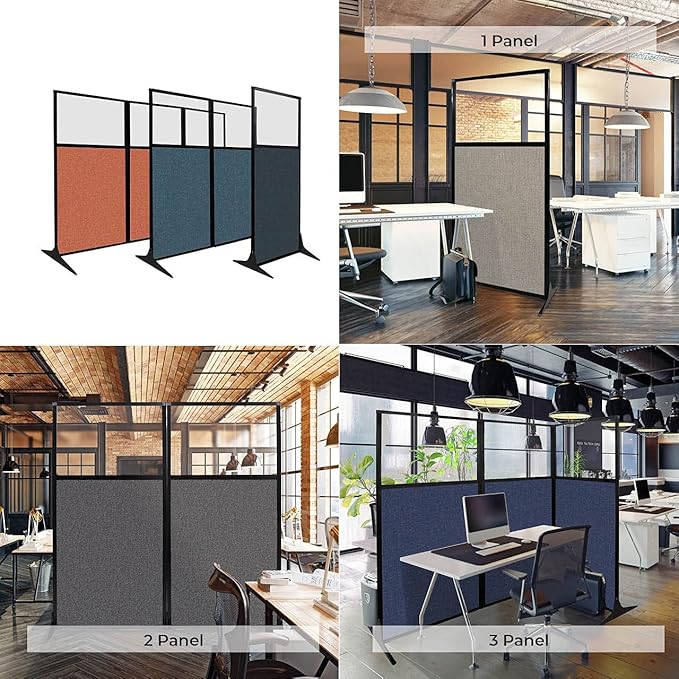 Versare Workstation Partition | Portable Wall Divider | Modern Office Cubicle | Free Standing Privacy Screen | Flexible Work Space | 99" x 70" W/Window, Red Fabric Panels-DeskLoop Office