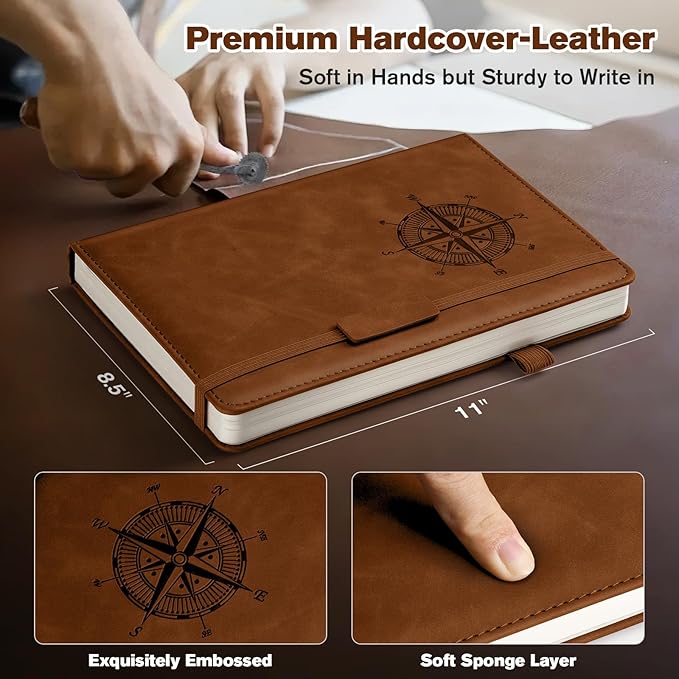 Notebook Journal for Women Men: Leather Journal for Writing, Hardcover College Ruled Journals Notebooks with Thick Paper, Large A4 Daily Journal for Travel, Diary, Gifts for Teens, 8.5"×11", Coffee-DeskLoop Office