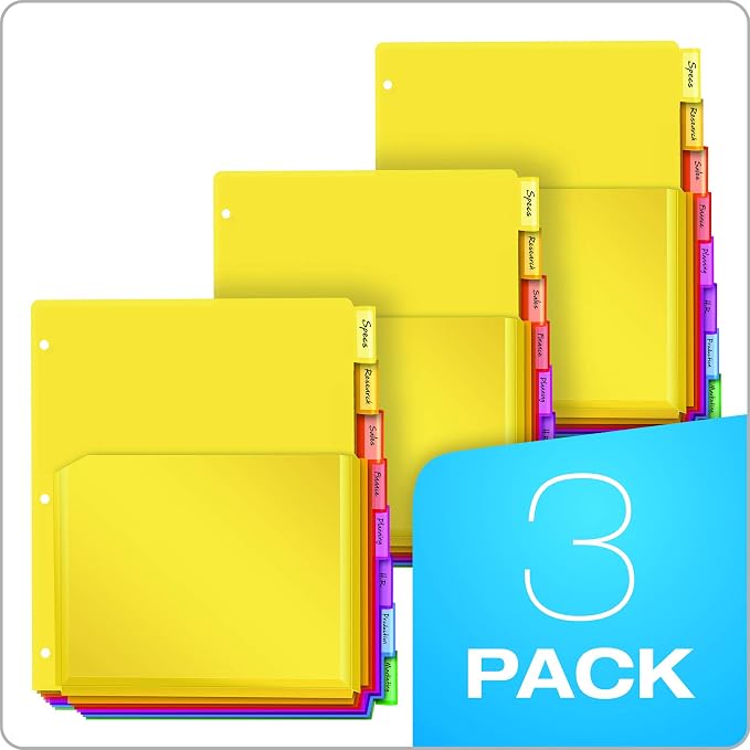 Oxford Binder Dividers with Pockets, 3 Pack, 8 Multicolor Tabs with Inserts - Image 6