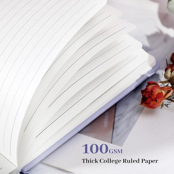 Lined Journal Notebook for Women Cute Leather Journals for Writing Aesthetic Floral Diary 192 Pages A5 Hardcover Journaling Notebooks with Pen Loop, 5.7 x 8.3 In, Purple-DeskLoop Office
