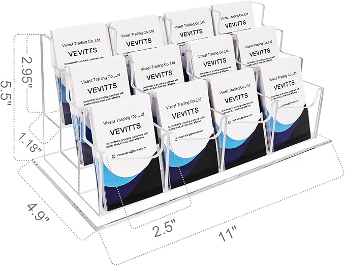 Vertical Business Card Holder, Acrylic Business Card Display, Clear Desktop Business Card Stand for Exhibition, Home & Office Clear 3 Tiers 12 Slots-DeskLoop Office