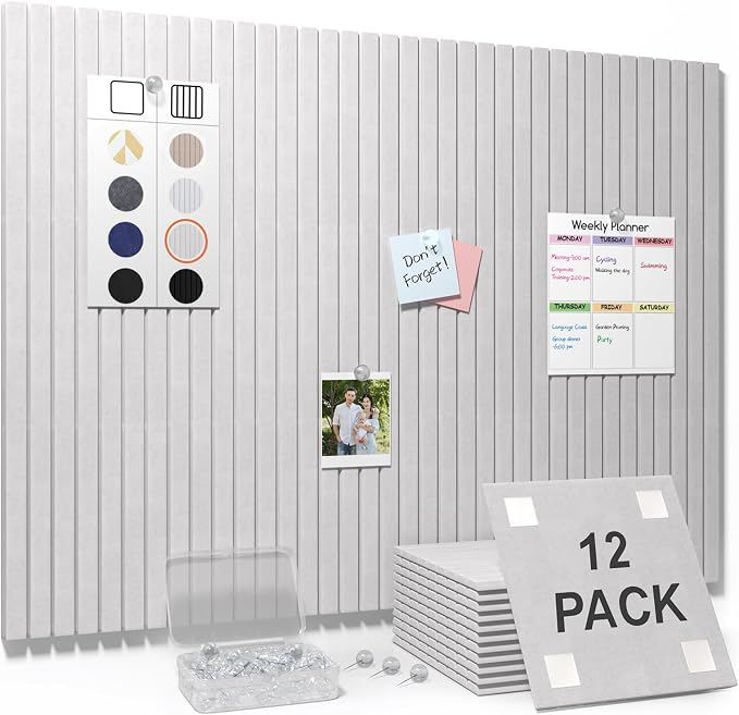 Smarpau Large Cork Board for Walls, 12 Pack Slat Felt Wall Tiles by Smarpau