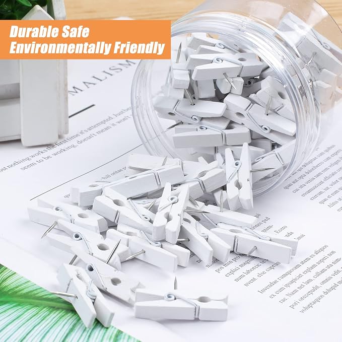 50 Pcs Push Pin with Wooden Clips, Durable Wooden Push Pins, Decorative - Image 5