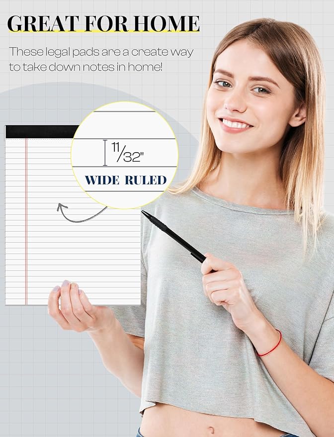 12 Pack Note Pads 8.5 x 11 White Legal Pads 8.5 x 11 Wide Ruled Lined Writing Pads Legal Notepads Legal Ruled White Lined Paper Pads 8.5 x 11 Inch 30 Sheets Per Writing Pad for School, Office, Home-DeskLoop Office
