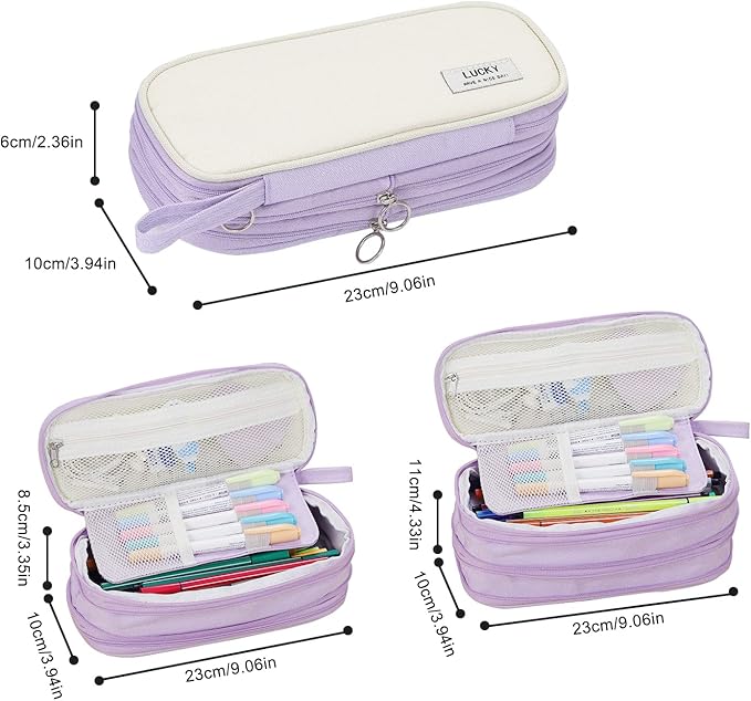 Large Pencil Case Zipper Pencil Pouch Organizer Big Capacity Pencil Bag with Handle Portable for Girls Kids Adults Gift Pen Case for School Home Office Purple-DeskLoop Office