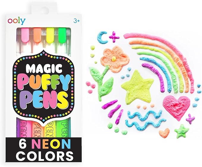 Ooly Puffy Paint Neon Gel Pens Set of 6, 3D Foam Texture Painting Magic Puffy Pen, Creative and Fun Pens for Kids Arts and Crafts Drawing Supplies-DeskLoop Office