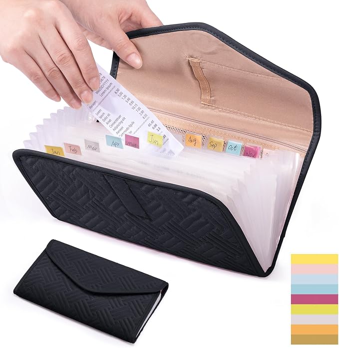 Fabric Bill Organizer with Pockets 10x6 Receipt Organizer by FRECOLSH