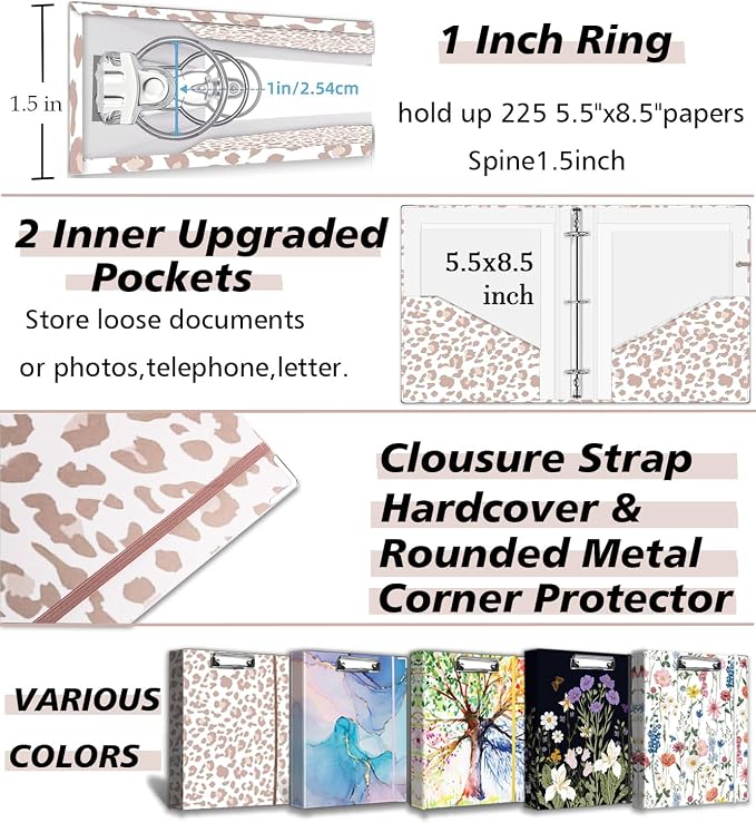 Mini 3 Ring Binder 1 Inch for 5.5"x8.5" Paper, Cute Small Three Ring Binders - Image 5