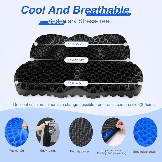 Thicken 19.7in Seat Cushion, Gel Seat Cushion for Long Sitting–Office Chair, Wheelchair, Car Cushion, Large Cooling Pad for Back Pain, Sciatica, Tailbone Pain Relief-DeskLoop Office