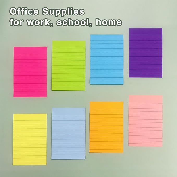 Eastern Wolf 8 Pads Lined Sticky Notes 4x6 Sticky Notes with Lines Self-Stick Note Pads 8 Bright Multi Colors, 35 Sheet/Pad-DeskLoop Office
