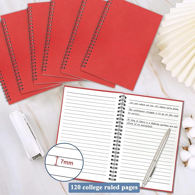 GINMLYDA Red Small Spiral Notebook 6Pack, 120 Lined Pages 8.25x5.50 Inches - Image 2