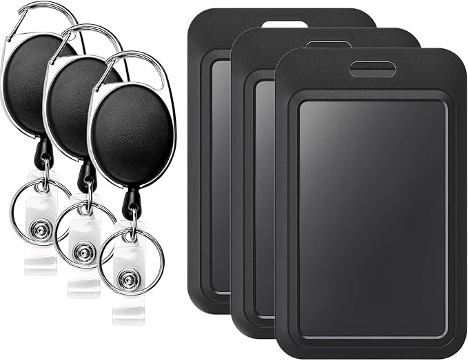 Black Badge Holders with 3 Pack Retractable Keychains – Multi-Card ID Card by Syyflibb
