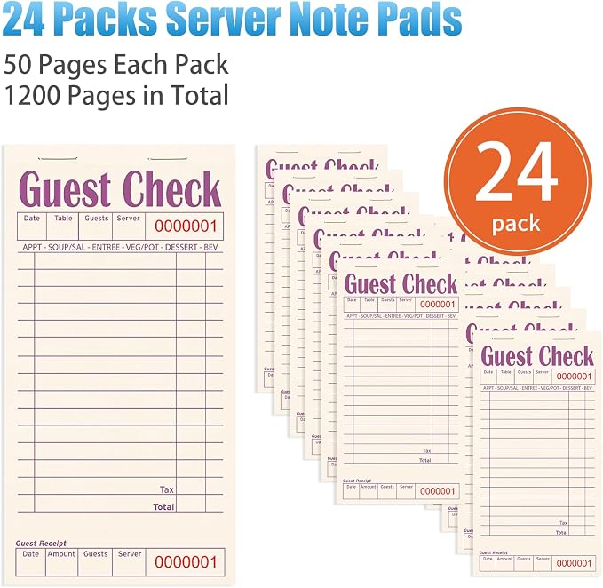 Guest Checks Books for Servers, Server Note Pads, 24 Pack, Natural Color Paper - Image 2