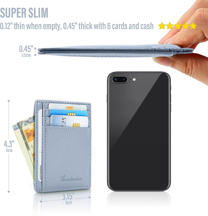 Travelambo Slim Wallet Front Pocket Minimalist Leather RFID Blocking Medium Size - Image 3