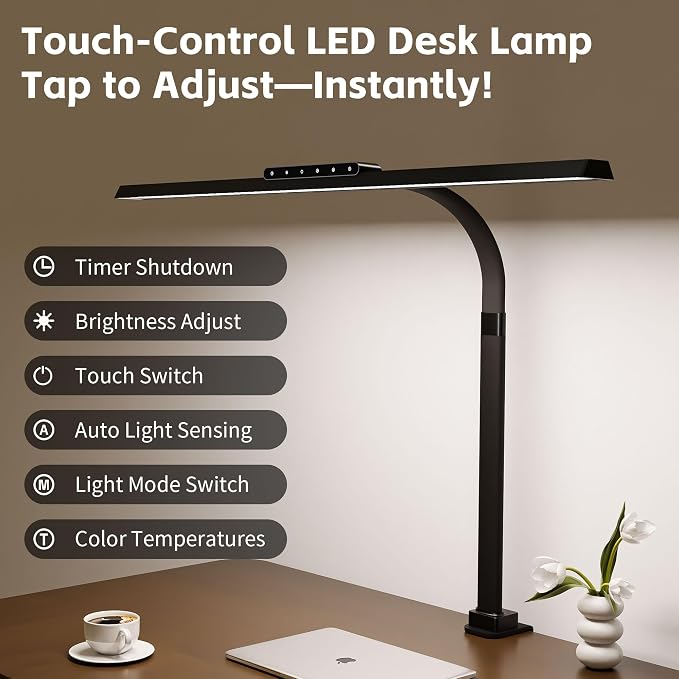 Architect Desk Lamp with Clamp, Eye-Caring Clip on Desk Lights - Image 3
