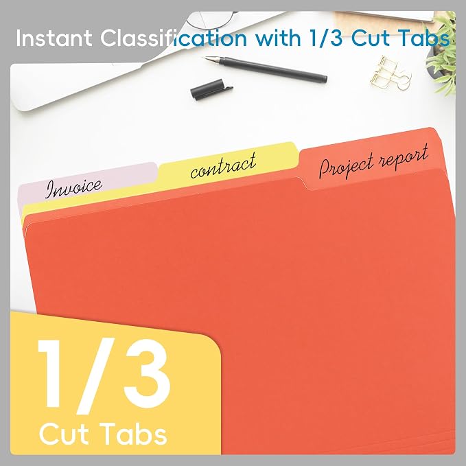 100 Packs Colored File Folders, 1/3 Cut Tabs File Folder, Manila File Folders - Image 3