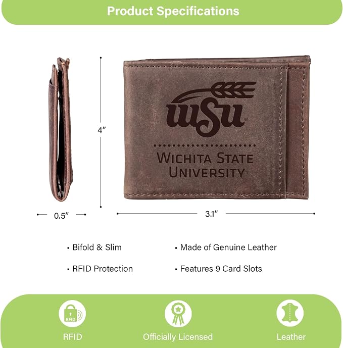 Team Sports America NCAA Wichita State University Front Pocket Slim Wallet - Image 4