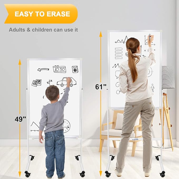 H-Qprobd 24"x36" Dry Erase Board with Stand - Adjustable Height Double Side Mobile Magnetic Rolling Whiteboard on Wheels for Home, Office & School-DeskLoop Office