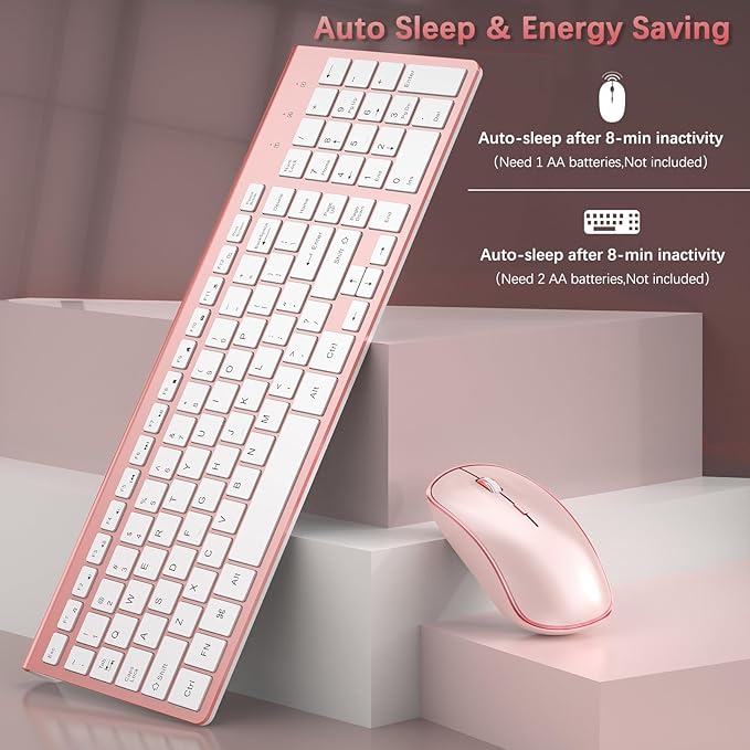 Wireless Keyboard and Mouse,2.4G Full Size and Portable Wireless Keyboard with Numeric Keyboard or Computer/Desktop/Laptop/Windows 10/8/7 -Pink-DeskLoop Office
