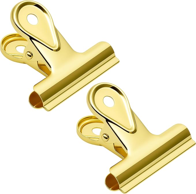 2PCS Bulldog Clip Gold Clips for Paper – Retro Metal Binder Chip T Clamp by Unknown