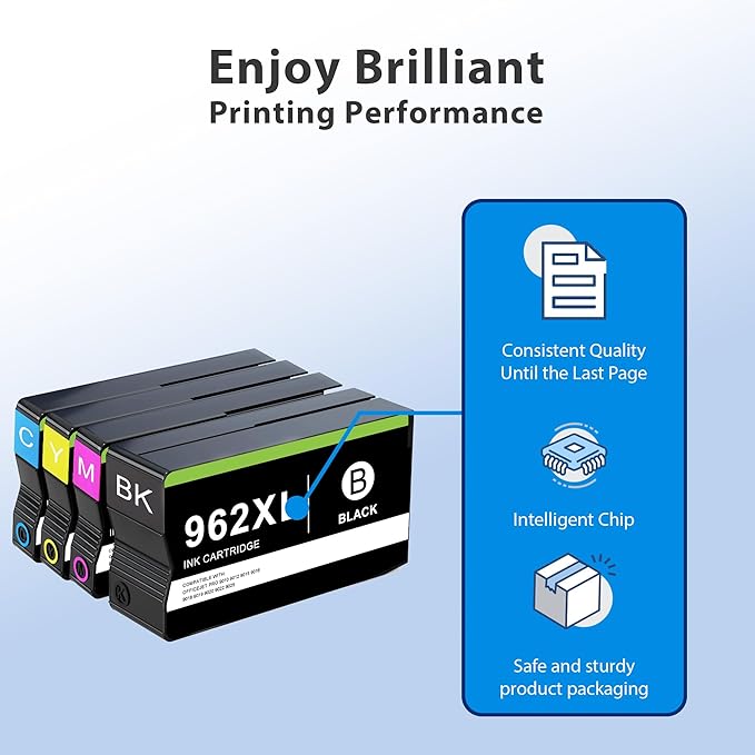 Compatible 962 Ink Cartridge Combo Pack Replacement for HP 962 962 XL Ink Cartridge Black and Color for OfficeJet Pro 9010 9012 9015 9016 9018 9019 9020 9022 9025 Printer, 4-Pack 962XL-DeskLoop Office